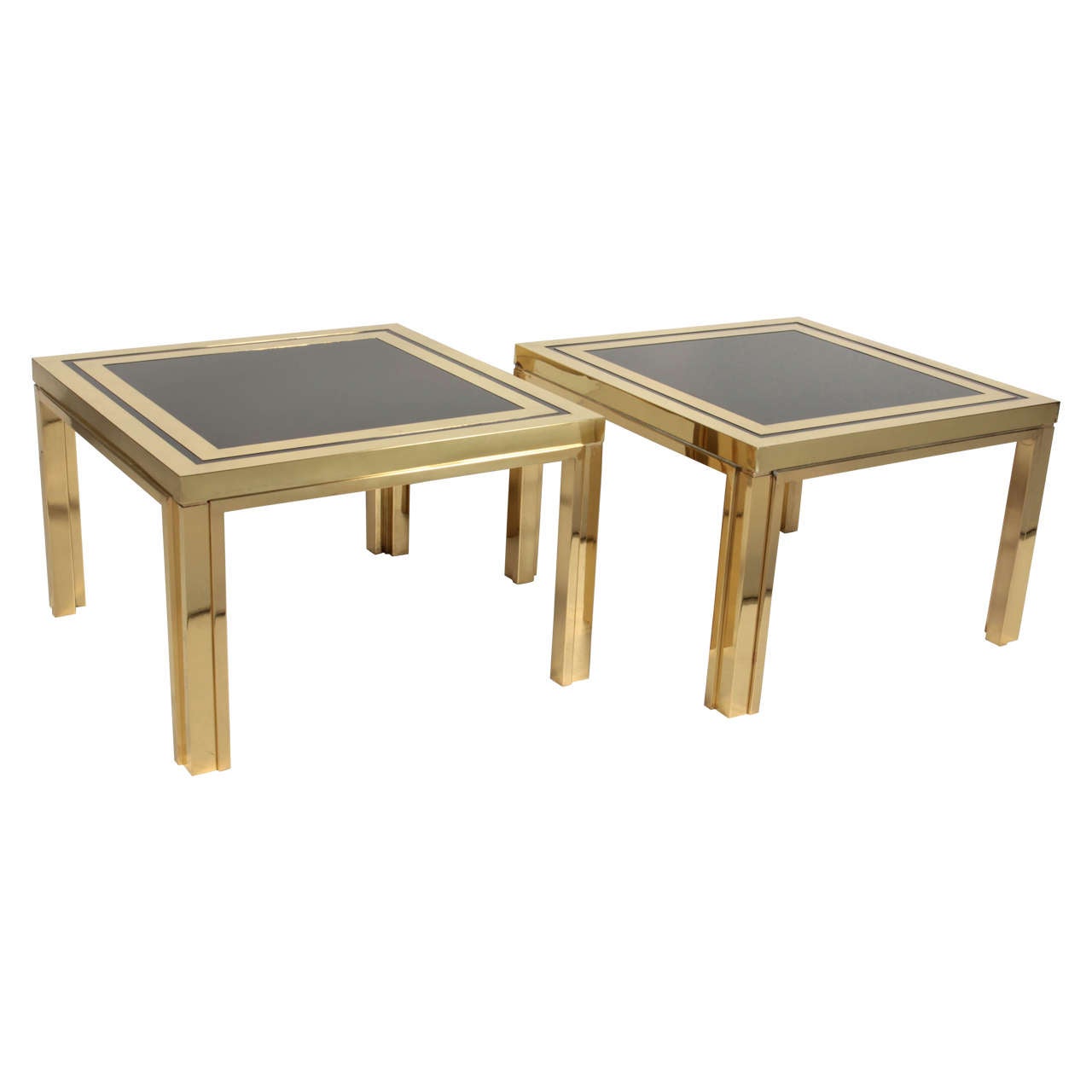Midcentury Brass and Black Glass Coffee or End Tables
