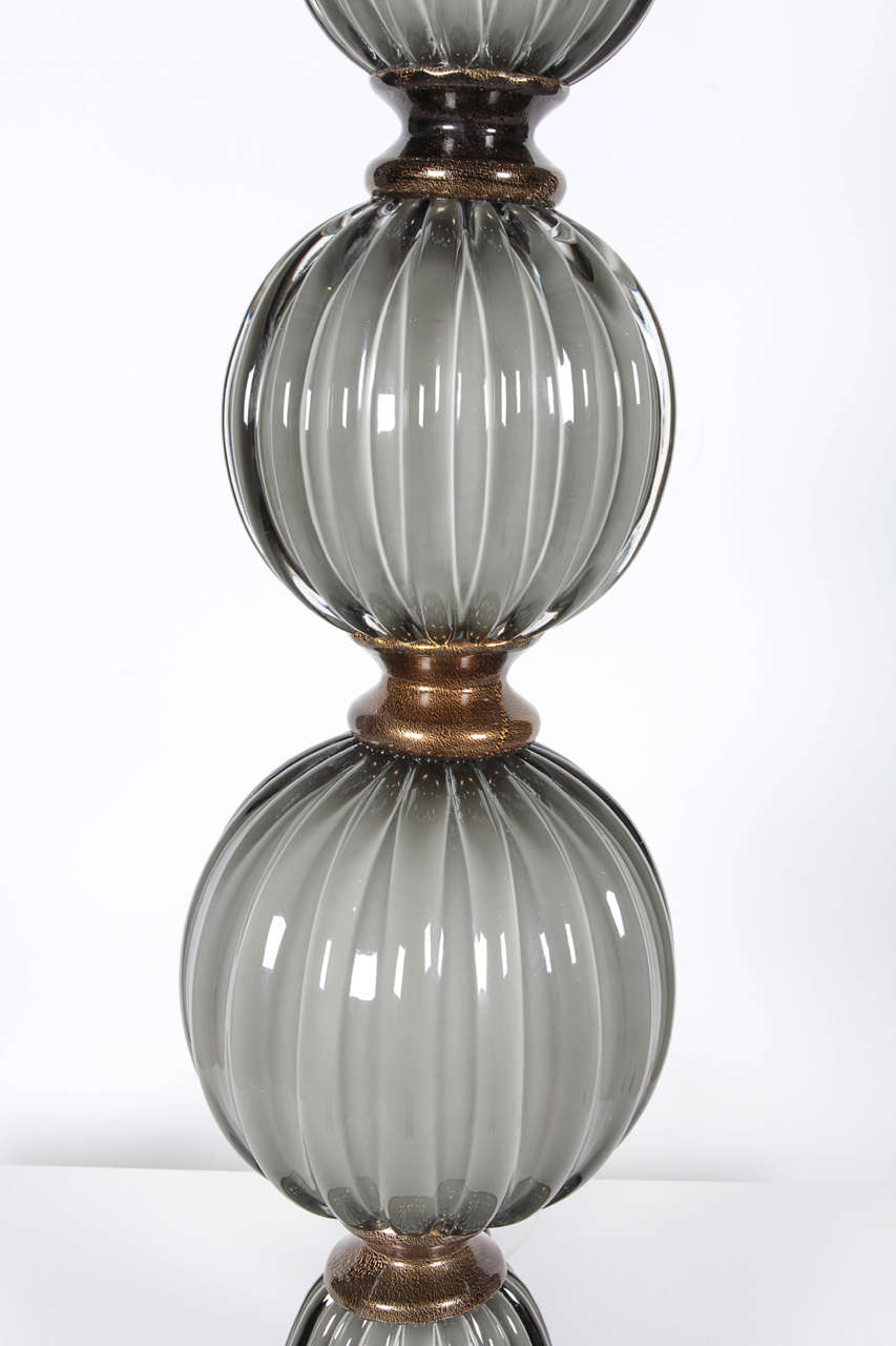 Pair of Italian Murano Grey and 23Karat Gold Glass Lamps at 1stDibs
