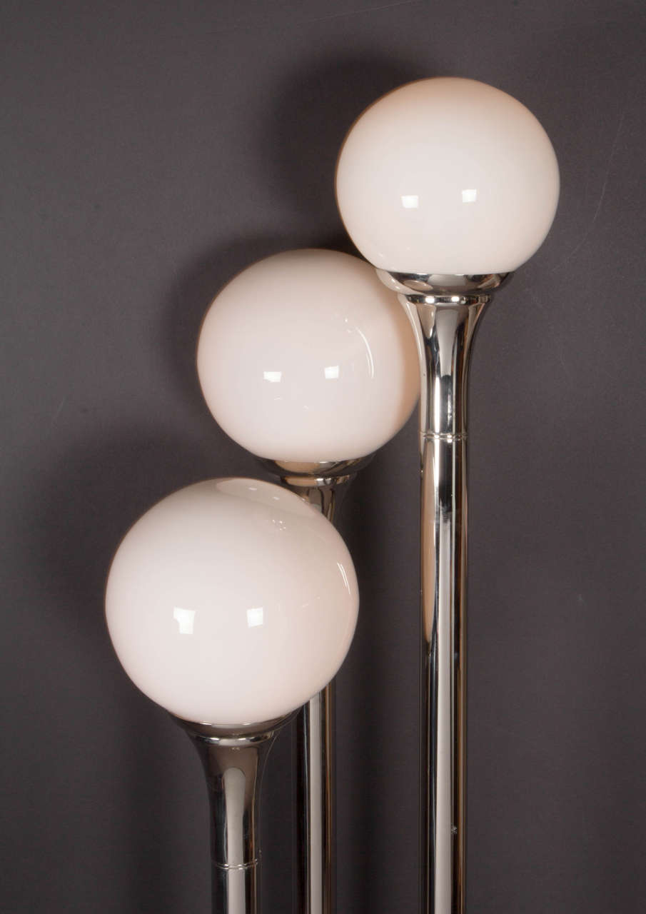 European Mid-Century Modern Chrome and Glass Floor Lamp