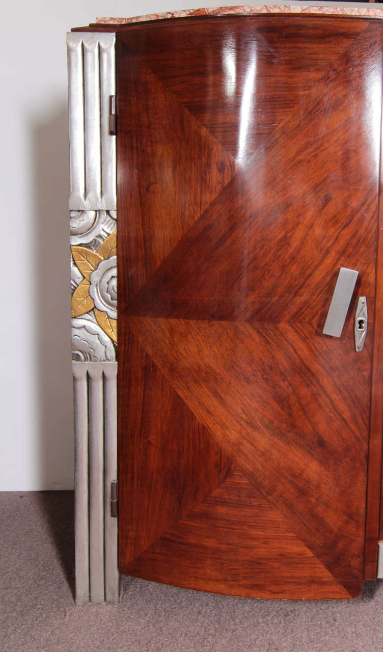 Early 20th Century French Art Deco Gold and Silver Leaf, Hand-Carved Parquetry Inlaid Cabinet