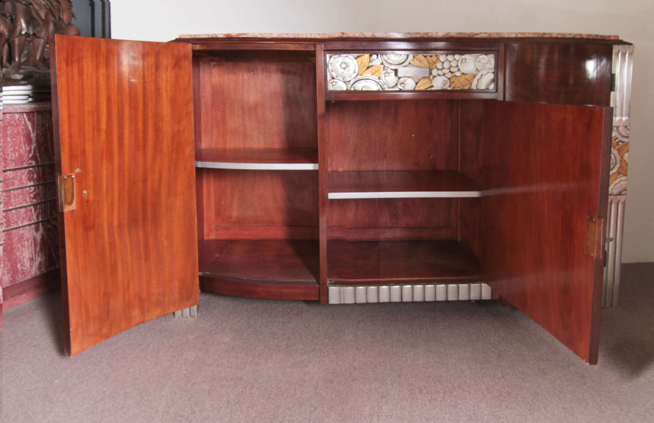 French Art Deco Gold and Silver Leaf, Hand-Carved Parquetry Inlaid Cabinet 2