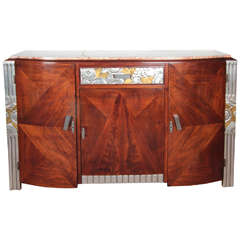 French Art Deco Gold and Silver Leaf, Hand-Carved Parquetry Inlaid Cabinet 8