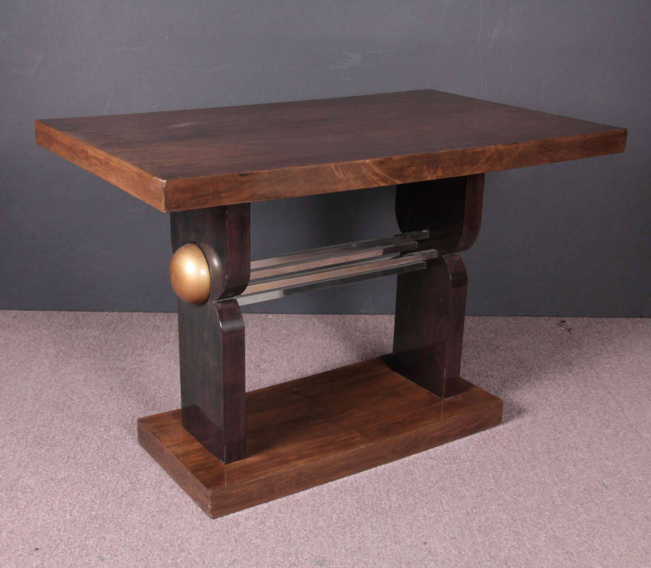 French Art Deco Two-Tone Walnut Table with Nickeled Mounts In Good Condition For Sale In New York City, NY