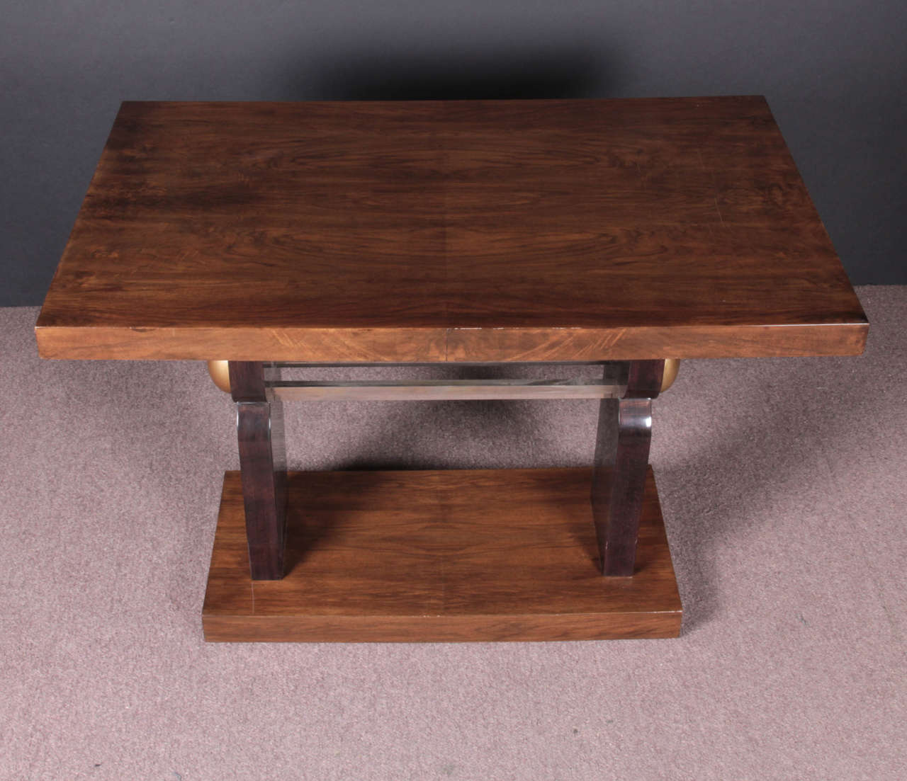 French Art Deco Two-Tone Walnut Table with Nickeled Mounts For Sale 4