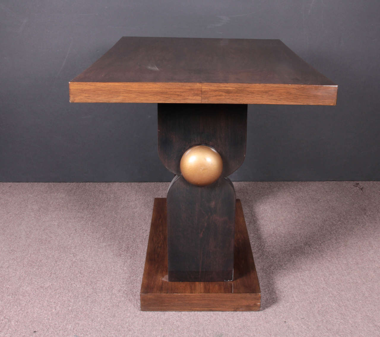 20th Century French Art Deco Two-Tone Walnut Table with Nickeled Mounts For Sale