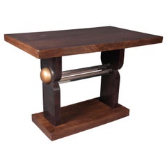 French Art Deco Two-Tone Walnut Table with Nickeled Mounts
