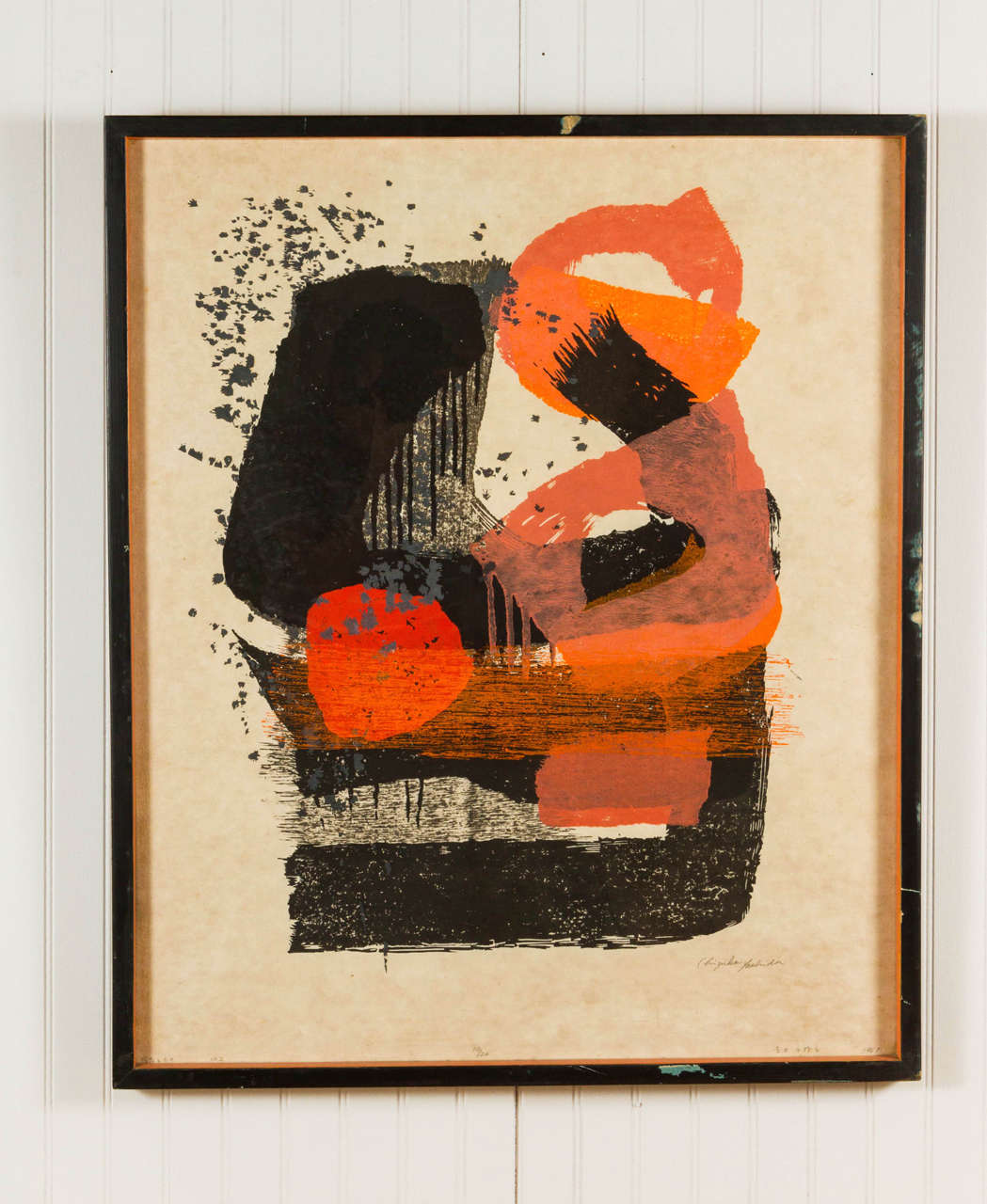 Woodblock Print by Japanese artist Chizuko Yoshida. Sold with original frame made and painted by the artist. Signed an dated 1961.