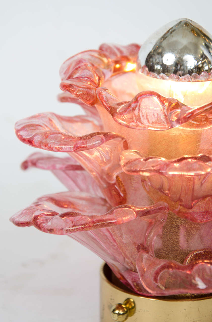Italian Barovier & Toso Pink Flower Table Lamp
