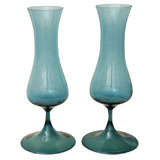 Pair of Blue Glass Hurricanes