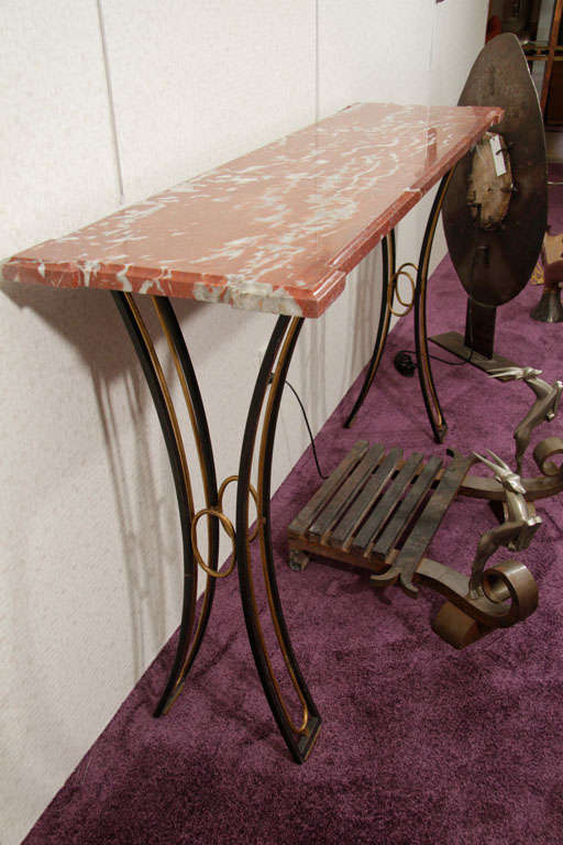 Mid-20th Century Wrought Iron and Marble Wall Console by Gilbert Poillerat For Sale