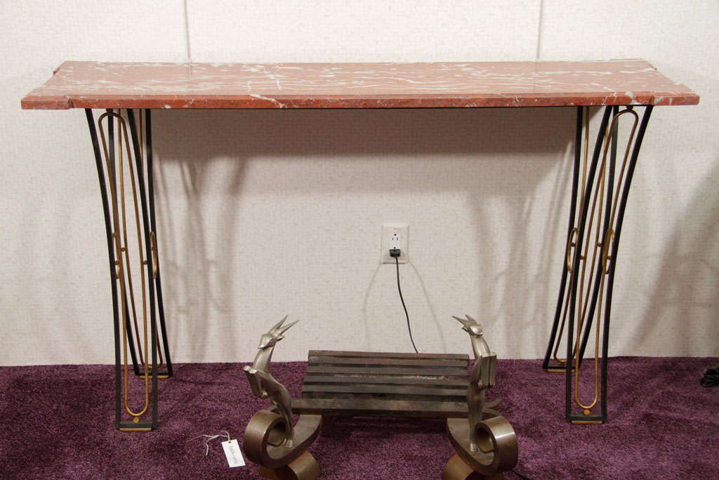 Wrought Iron and Marble Wall Console by Gilbert Poillerat For Sale 3