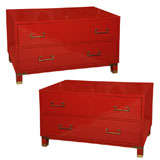 Pair of red lacquerd chests by Baker