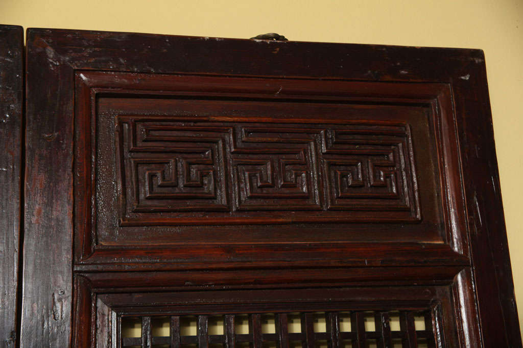 Chinese Set of Six 19th Century Original Lacquered Finish Elmwood Door Panels For Sale