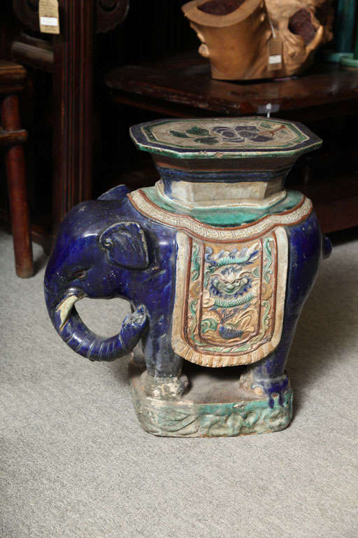 Cobalt Glazed Ceramic Garden Seat or Side Table. Annamese, 19th Century. For Outdoors or In.