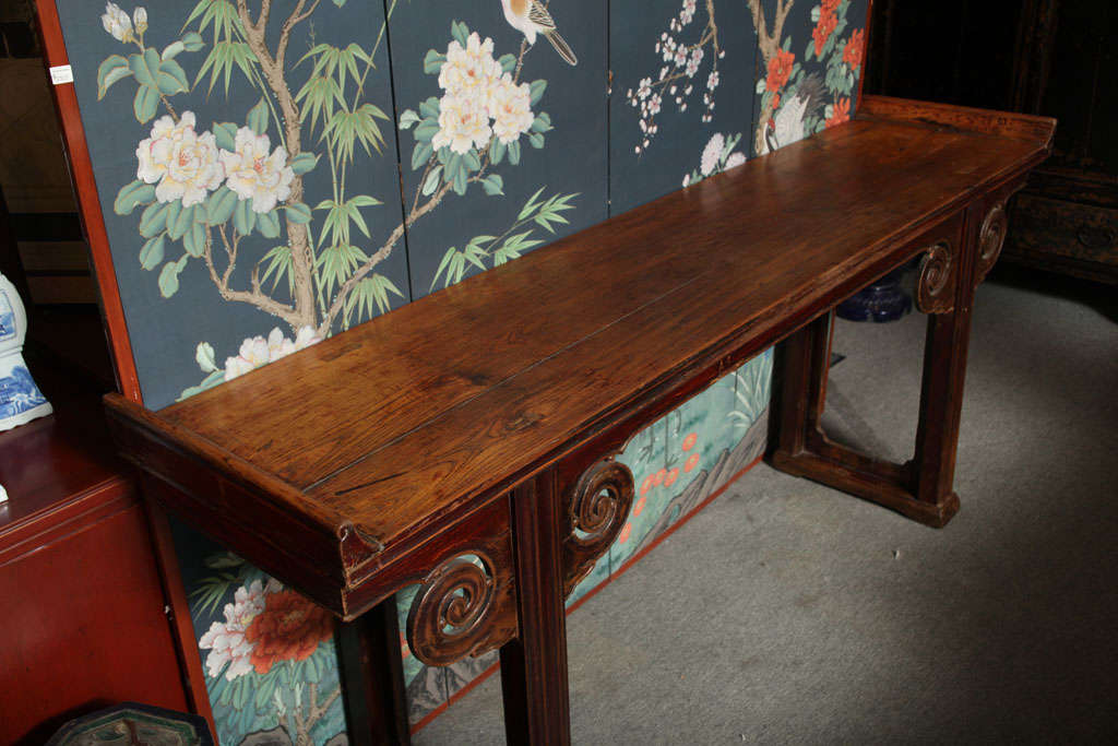 Mid 19th Century Chinese Carved Elmwood Console Table with Original Finish 3