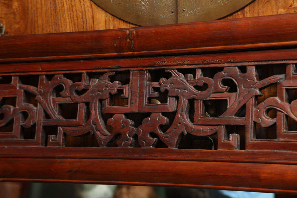 Contemporary Elm Framed Mirror Incorporating a Fine Antique Chinese Carving For Sale 1