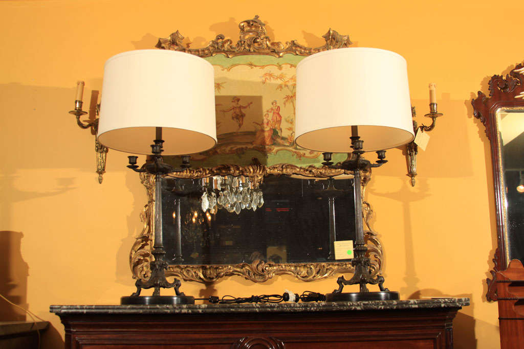 Pair of Second Empire Bronze Candlestick Lamps