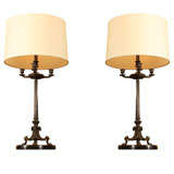 Pair of Second Empire Bronze Candlestick Lamps