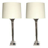 A Pair of Classical Modern Silver Column Table Lamps
