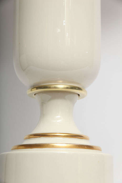 Gold Table Lamps Pair Classical Modern porcelain urns 1930's For Sale