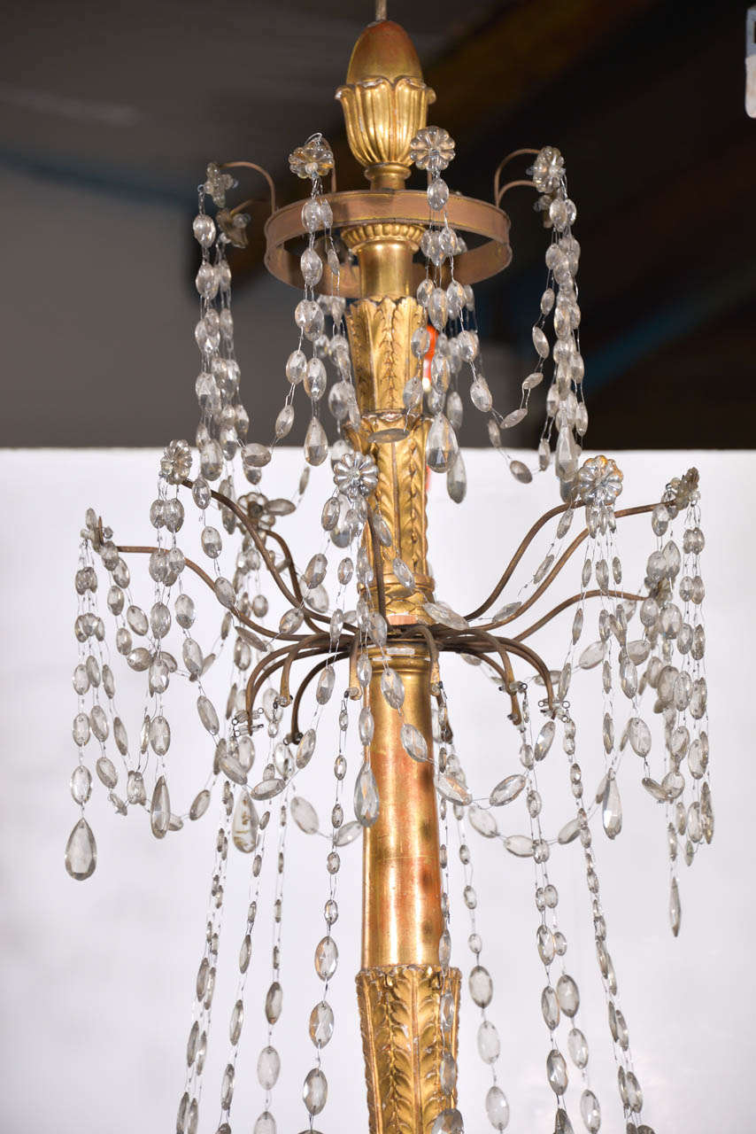 Louis XVI 18 th century , Italian ( genoa )  gilded wood , iron and crystals chandelier