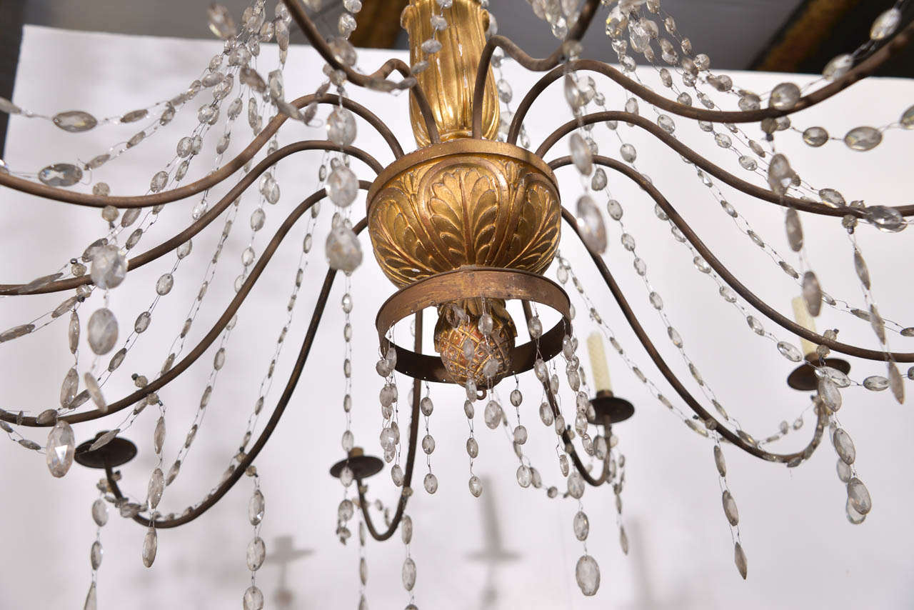 Giltwood 18 th century , Italian ( genoa )  gilded wood , iron and crystals chandelier