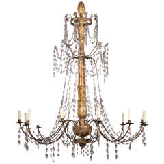 Antique 18 th century , Italian ( genoa )  gilded wood , iron and crystals chandelier