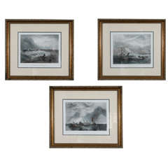 Antique Set of Three Nautical Prints ca. 1850
