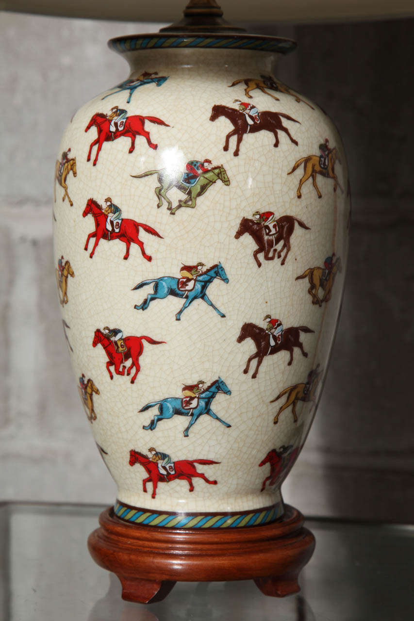 English Pair of Equestrian Ceramic Table Lamps