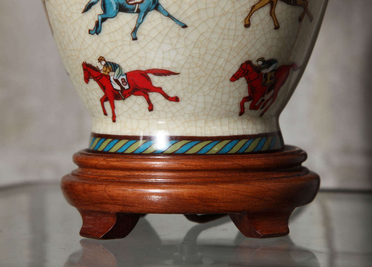 Pair of Equestrian Ceramic Table Lamps In Excellent Condition In Valley Stream, NY