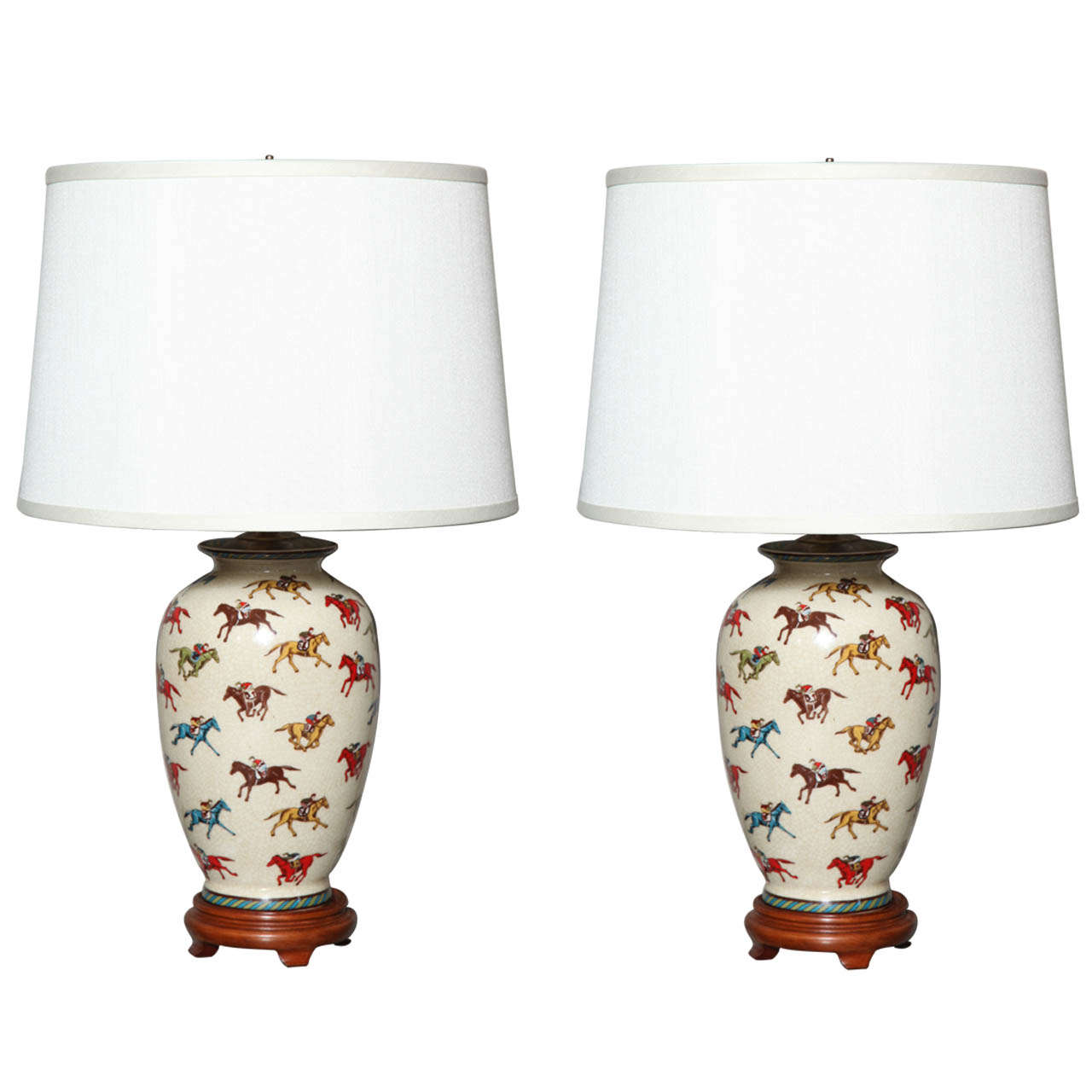 Pair of Equestrian Ceramic Table Lamps