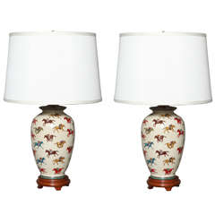Pair of Equestrian Ceramic Table Lamps