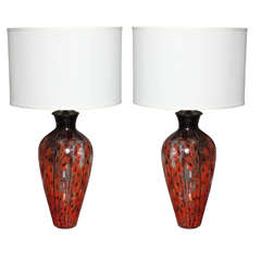 Pair of Peacock Murano Glass Table Lamps