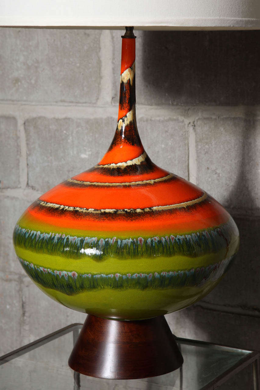 American Pair of Horizontal Stripe Ceramic Table Lamps