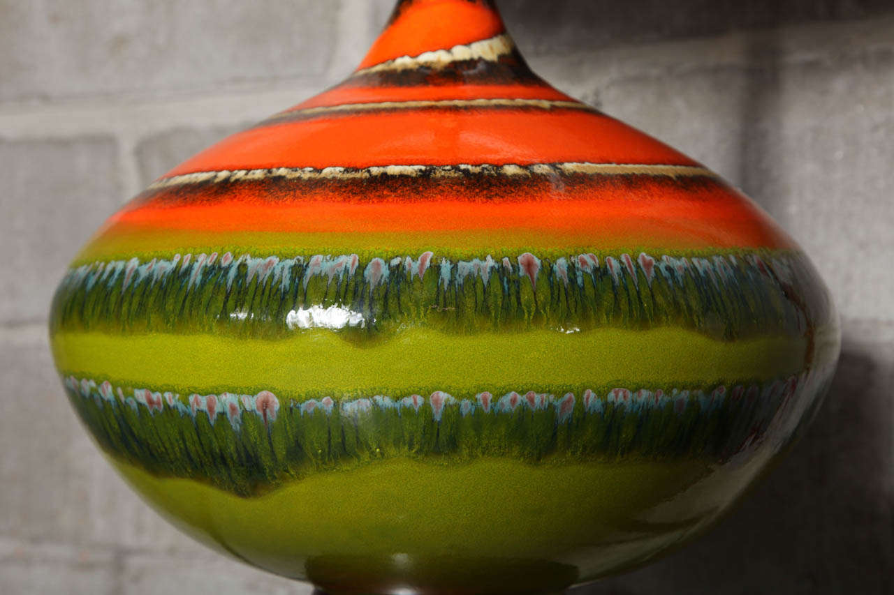 Mid-20th Century Pair of Horizontal Stripe Ceramic Table Lamps