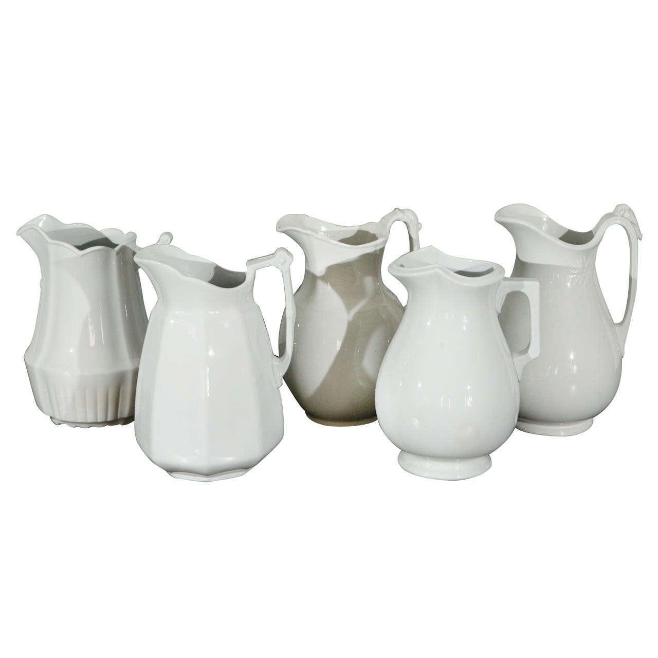 19th Century English White Ironstone Pitchers For Sale