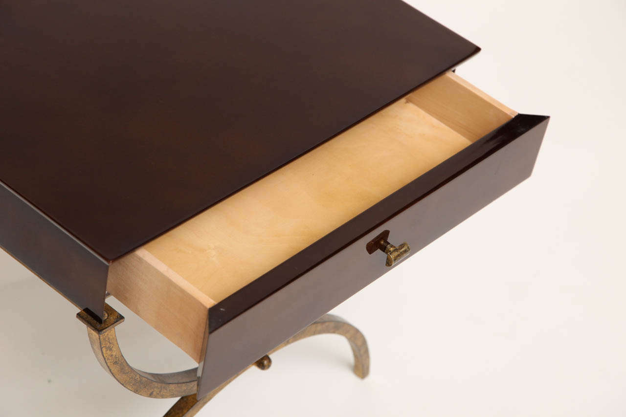 20th Century Maison Ramasy, Brown lacquered side table, France, c. 1940