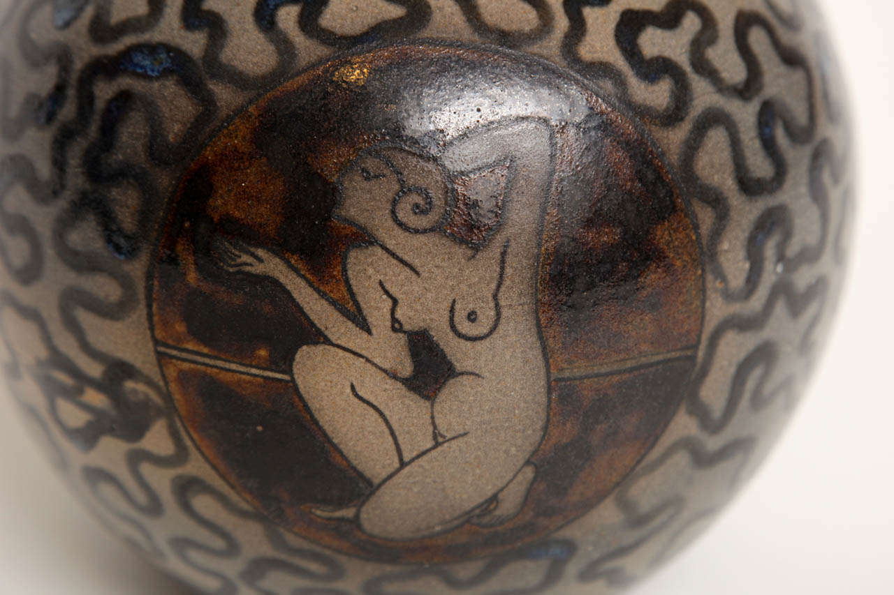 French Primavera, Glazed Ceramic Vase with Classical Motif, France, C. 1920