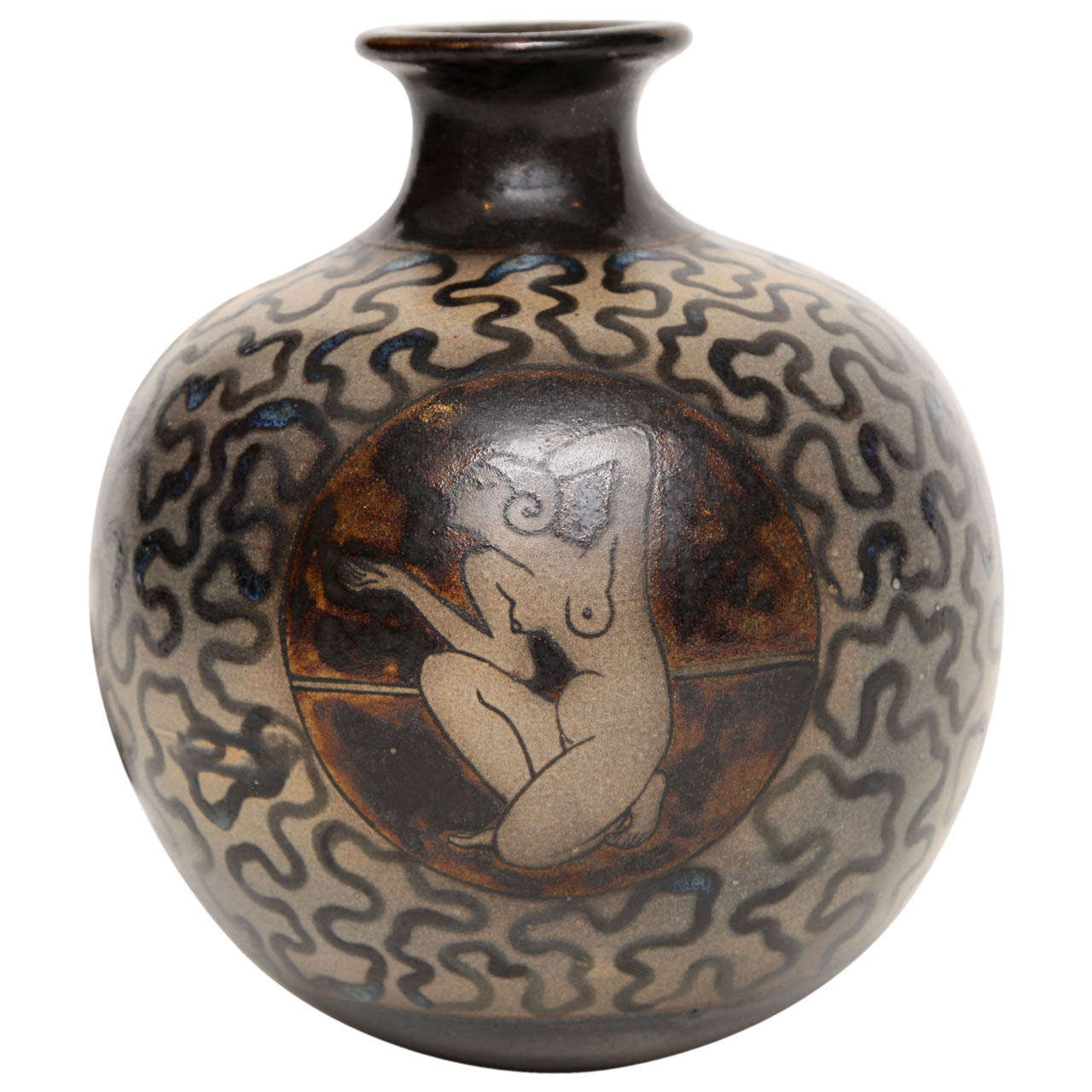 Primavera, Glazed Ceramic Vase with Classical Motif, France, C. 1920