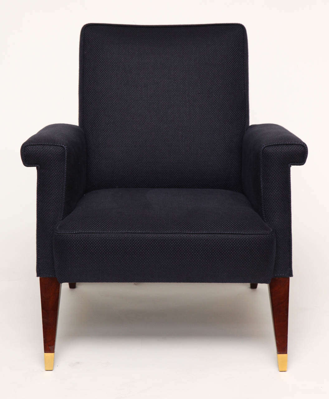 Armchair by Jules Leleu with mahogany legs and gilt bronze sabots.

Provenance: Commissioned by Mr. Rosset

 