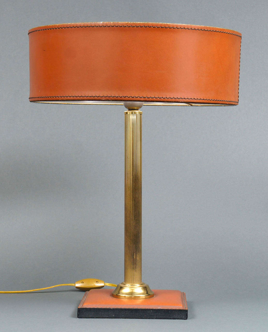Leather and Brass Table Lamp with Leather Shade
14