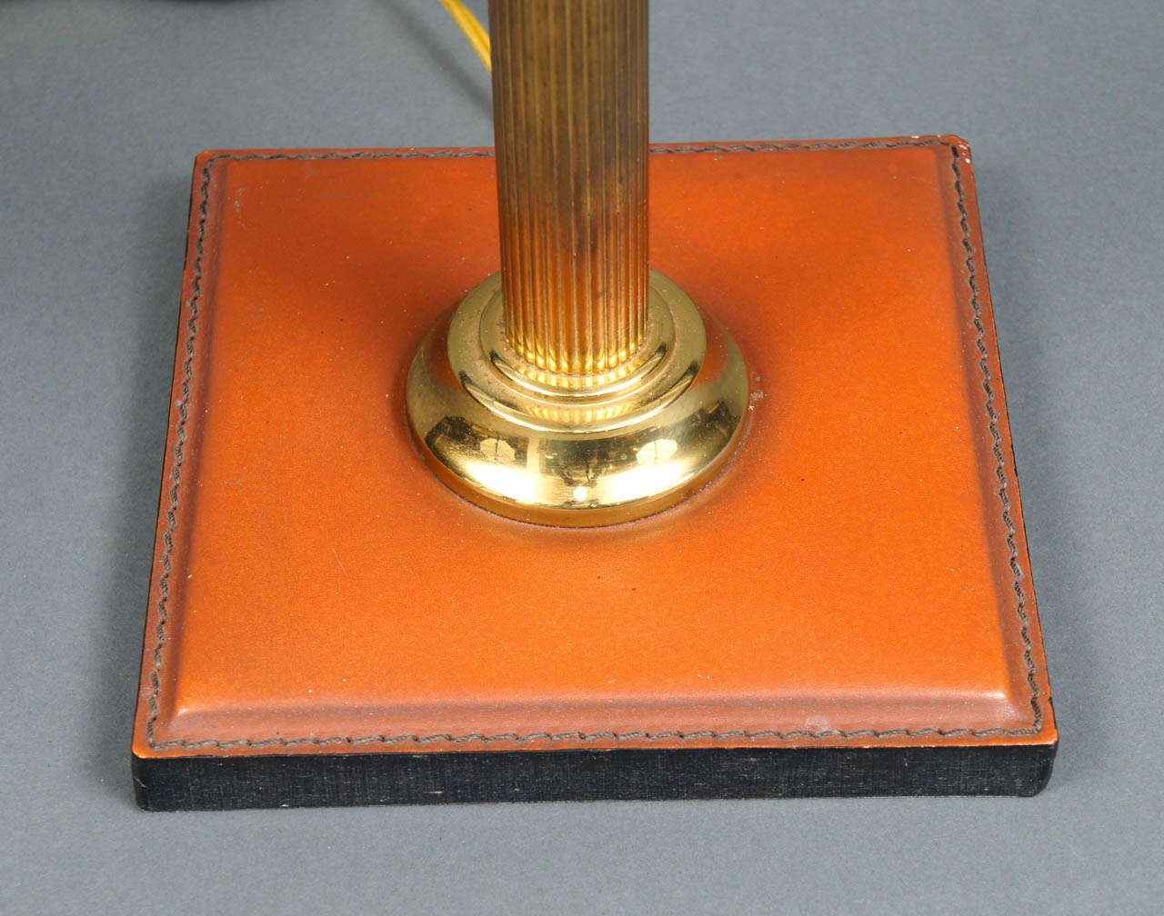 Leather and Brass Table Lamp with Leather Shade 3