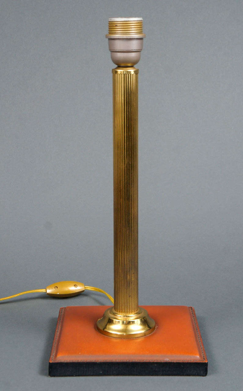 Leather and Brass Table Lamp with Leather Shade 4
