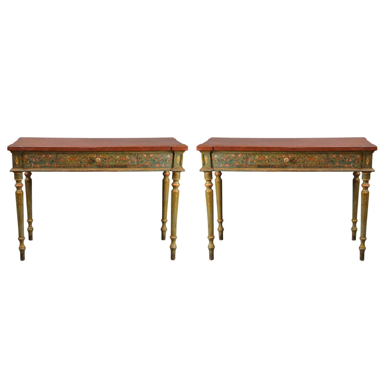 Continental Neoclassical-Style Pair of Painted Consoles