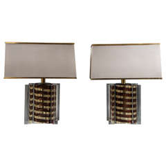 Pair of Lucite Brass Table Lamps