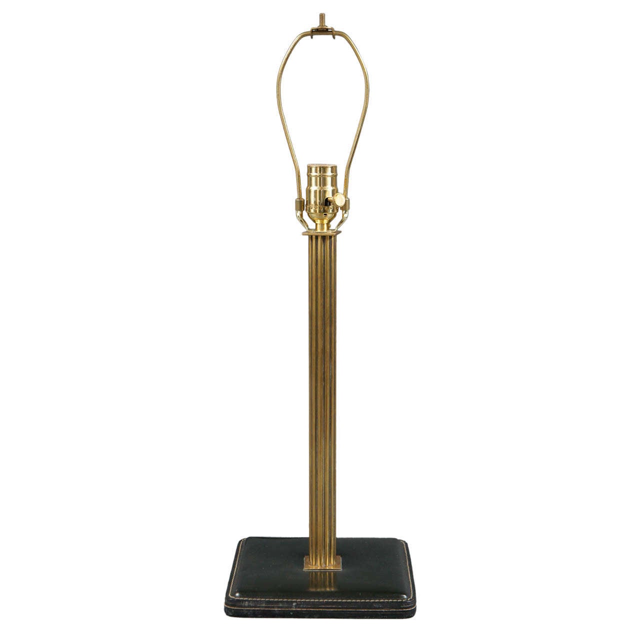 Single Table Lamp with Brass Column and Black Leather Base For Sale