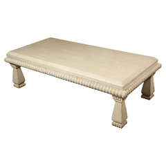 Retro Carved Wood and Polished Travertine Coffee Table by Kreiss