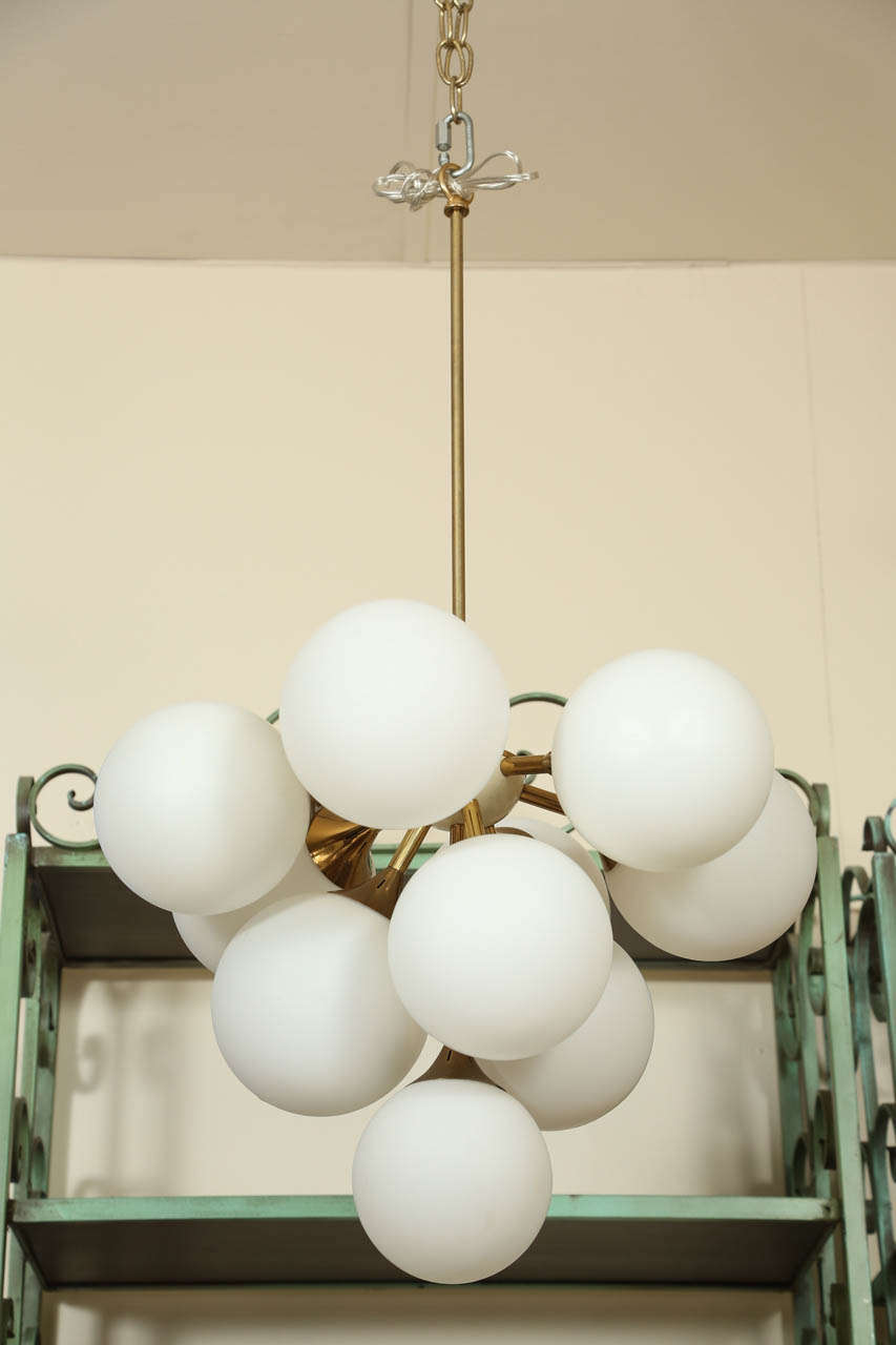 Beautiful Brass Chandelier With Frosted Glass Globes