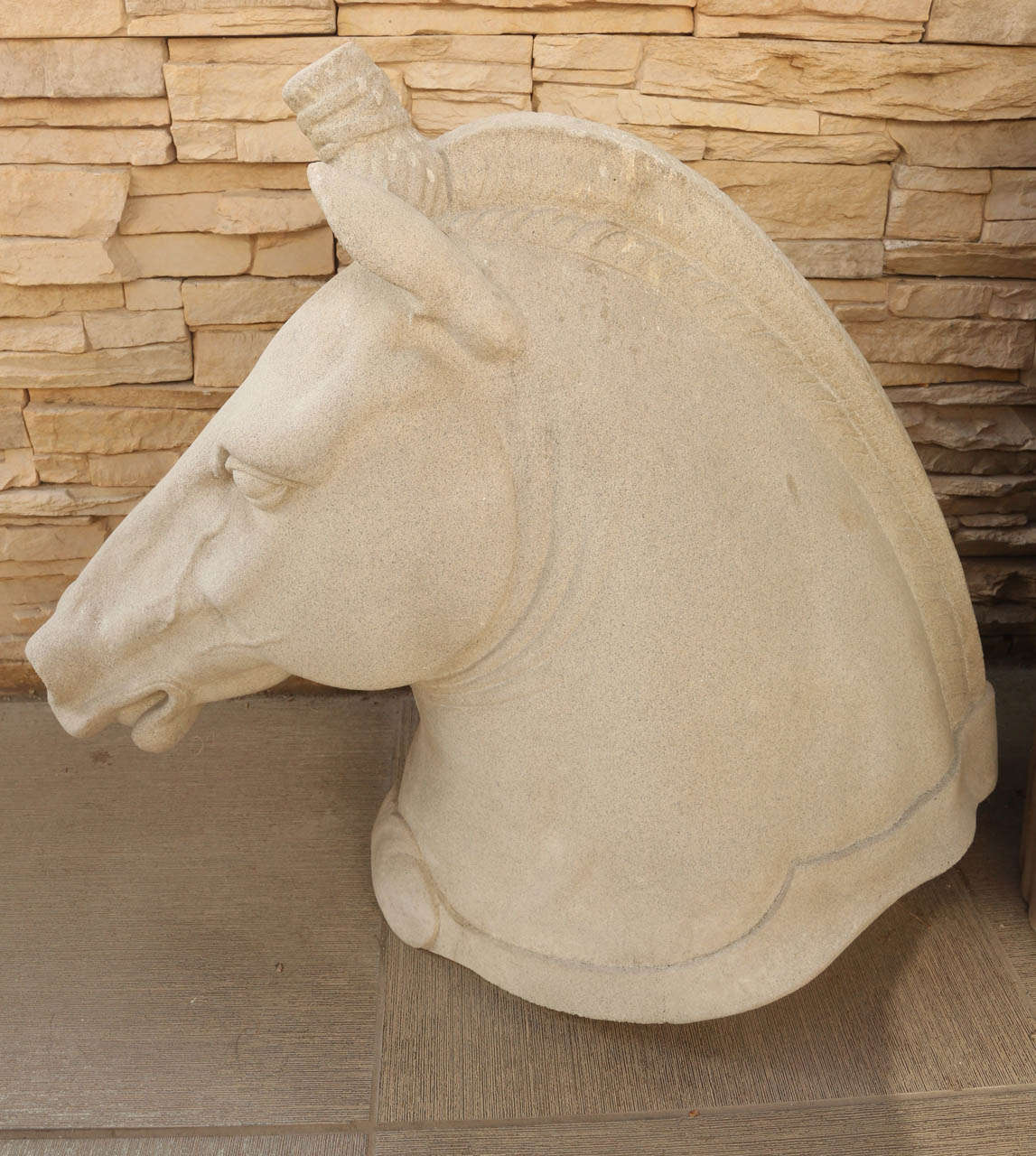 Pair of Magnificent Horse Heads in Concrete