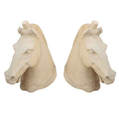 Pair of Magnificent Horse Heads in Concrete